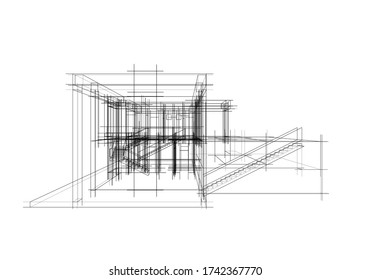 house building sketch architecture 3d illustration