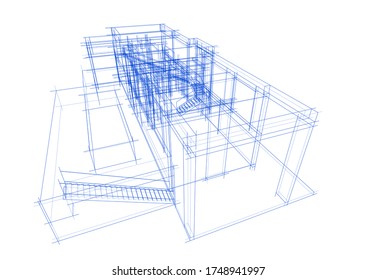 house building sketch architecture 3d illustration