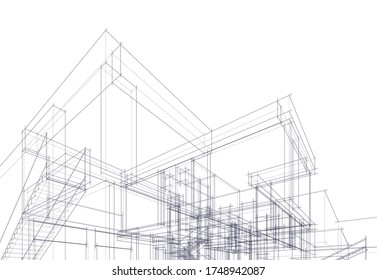 house building sketch architecture 3d illustration