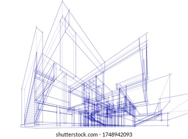 house building sketch architecture 3d illustration