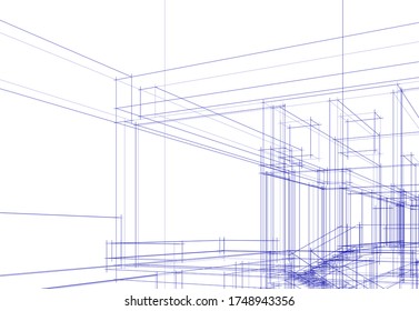 house building sketch architecture 3d illustration