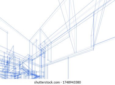 house building sketch architecture 3d illustration