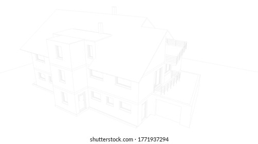 arquitectura de boceto del edificio de la casa 3d ilustración