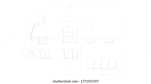 house building sketch architecture 3d illustration