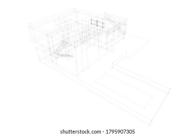 house building sketch architecture 3d illustration
