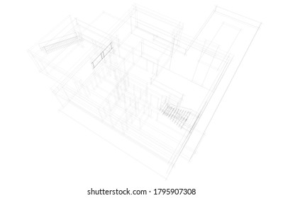 house building sketch architecture 3d illustration