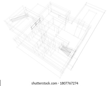 house building sketch architecture 3d illustration