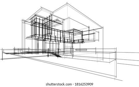 House Building Sketch Architecture 3d Illustration Stock Illustration ...