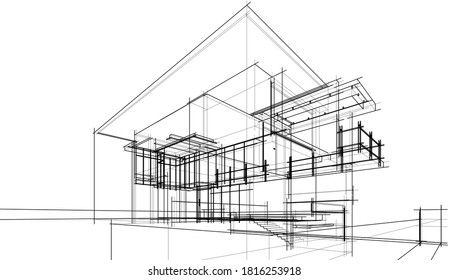 house building sketch architecture 3d illustration