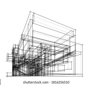 house building sketch architecture 3d illustration