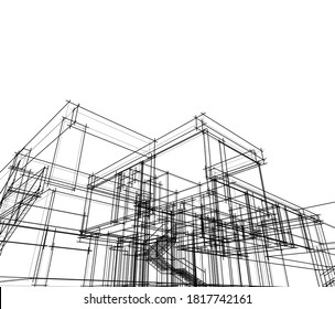 house building sketch architecture 3d illustration