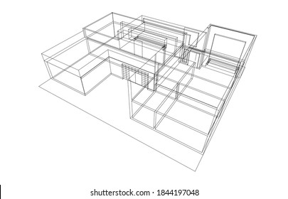 house building sketch architecture 3d illustration
