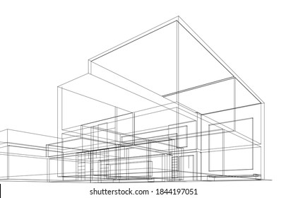 house building sketch architecture 3d illustration
