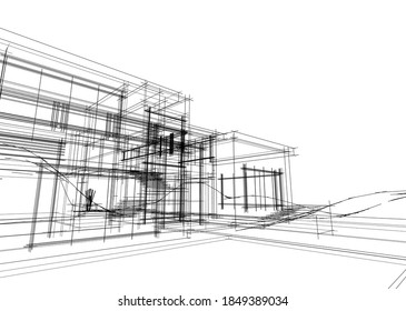 house building sketch architecture 3d illustration