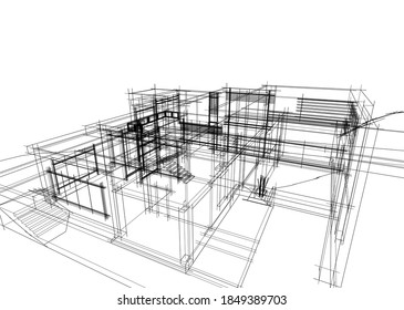 house building sketch architecture 3d illustration