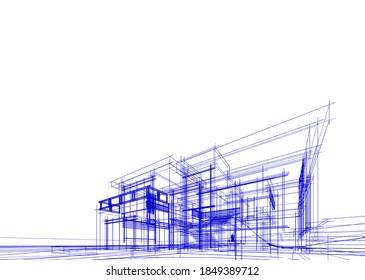 house building sketch architecture 3d illustration