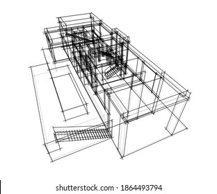 house building sketch architecture 3d illustration