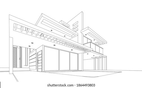 Gebäudeskizzenarchitektur 3D-Illustration