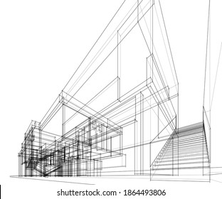 house building sketch architecture 3d illustration