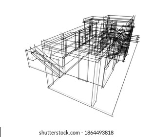 house building sketch architecture 3d illustration