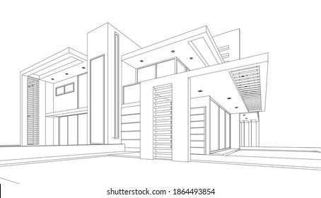 house building sketch architecture 3d illustration