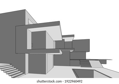house building sketch architecture 3d illustration