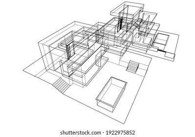 house building sketch architecture 3d illustration