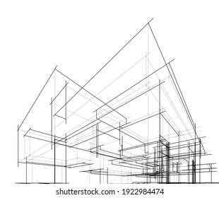 house building sketch architecture 3d illustration