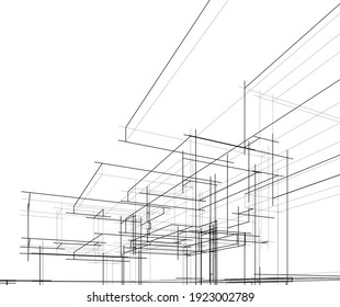 house building sketch architecture 3d illustration