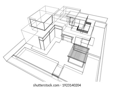 house building sketch architecture 3d illustration