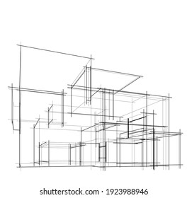 House Building Sketch Architecture 3d Illustration