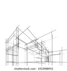 Gebäudeskizzenarchitektur 3D-Illustration