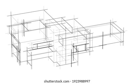 house building sketch architecture 3d illustration