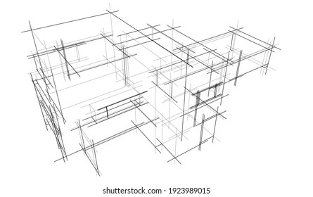 house building sketch architecture 3d illustration
