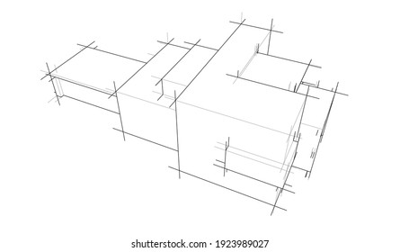 house building sketch architecture 3d illustration