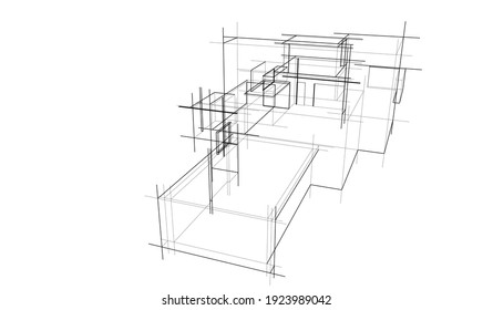 house building sketch architecture 3d illustration
