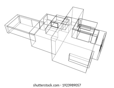 house building sketch architecture 3d illustration