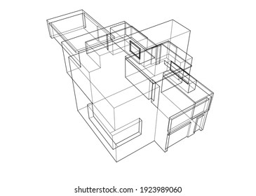house building sketch architecture 3d illustration