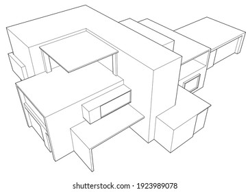 House Building Sketch Architecture 3d Illustration