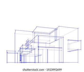 Gebäudeskizzenarchitektur 3D-Illustration