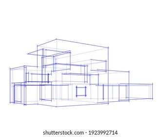 Gebäudeskizzenarchitektur 3D-Illustration