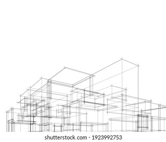 House Building Sketch Architecture 3d Illustration