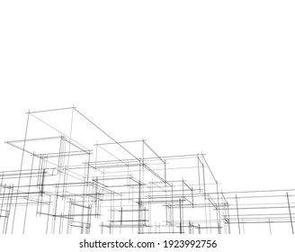 arquitectura de boceto del edificio de la casa 3d ilustración