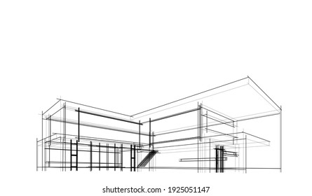 house building sketch architecture 3d illustration