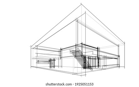 Gebäudeskizzenarchitektur 3D-Illustration