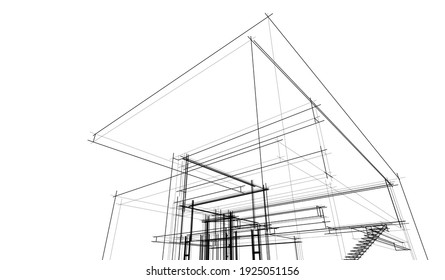 house building sketch architecture 3d illustration