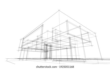 house building sketch architecture 3d illustration