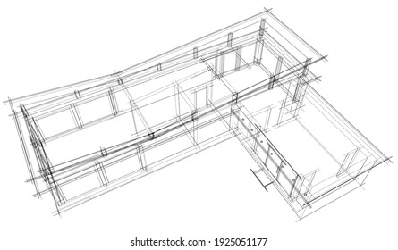 house building sketch architecture 3d illustration