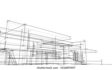 house building sketch architecture 3d illustration