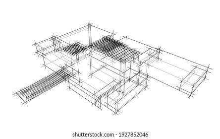 house building sketch architecture 3d illustration